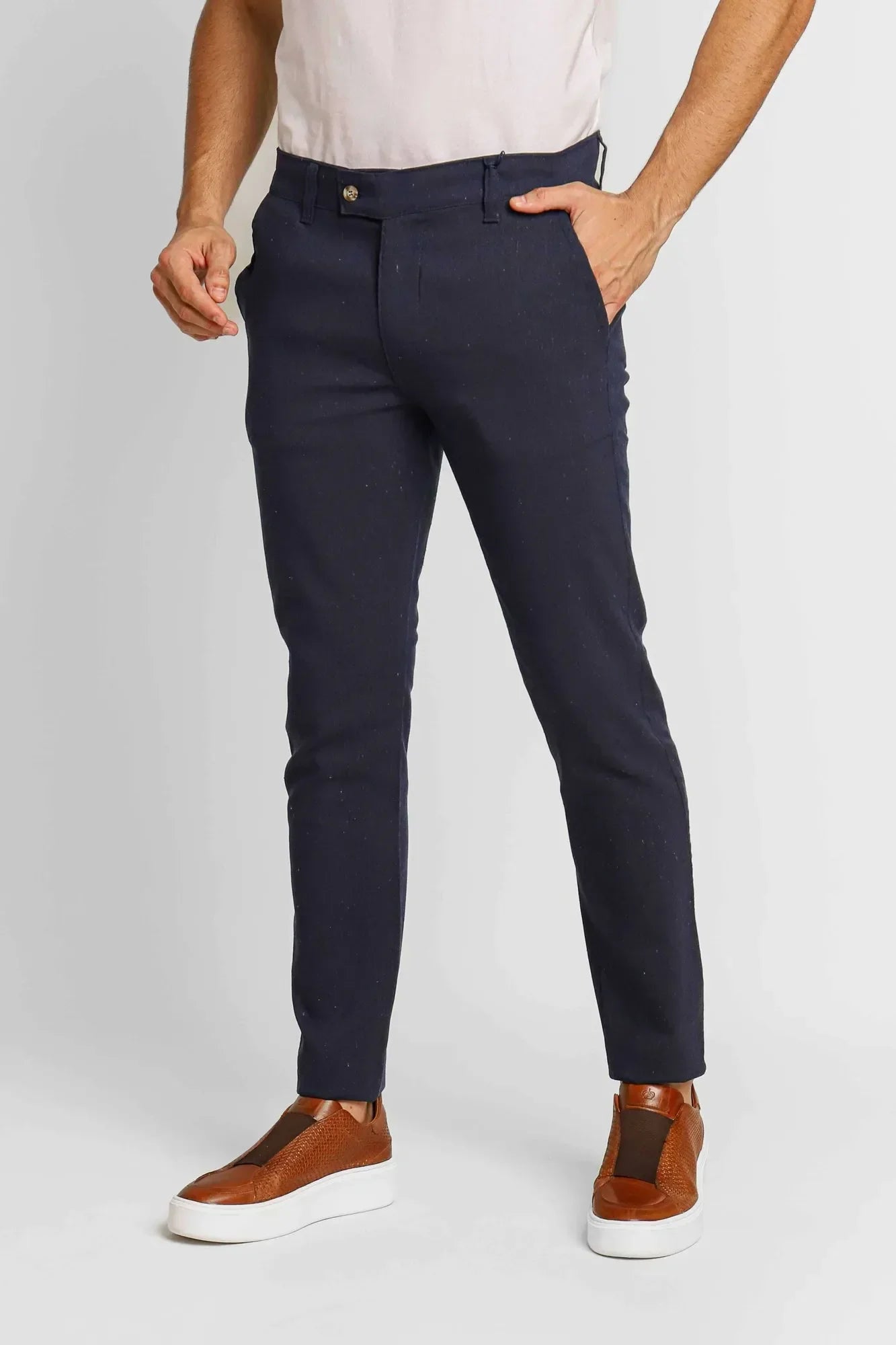 Calça Ralph Lauren Linho Straight Fit - Azul Marinho