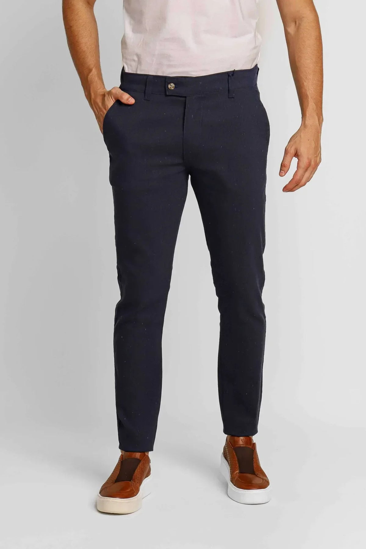 Calça Ralph Lauren Linho Straight Fit - Azul Marinho