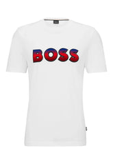 Camiseta Hugo Boss Regular Fit Logo Azul Branca