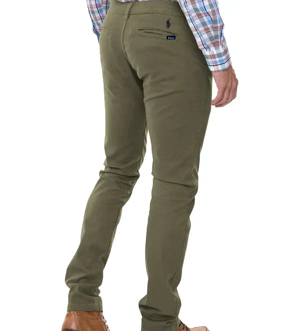 Calça Ralph Lauren de Sarja Chino Stretch Slim Fit - Verde Oliva